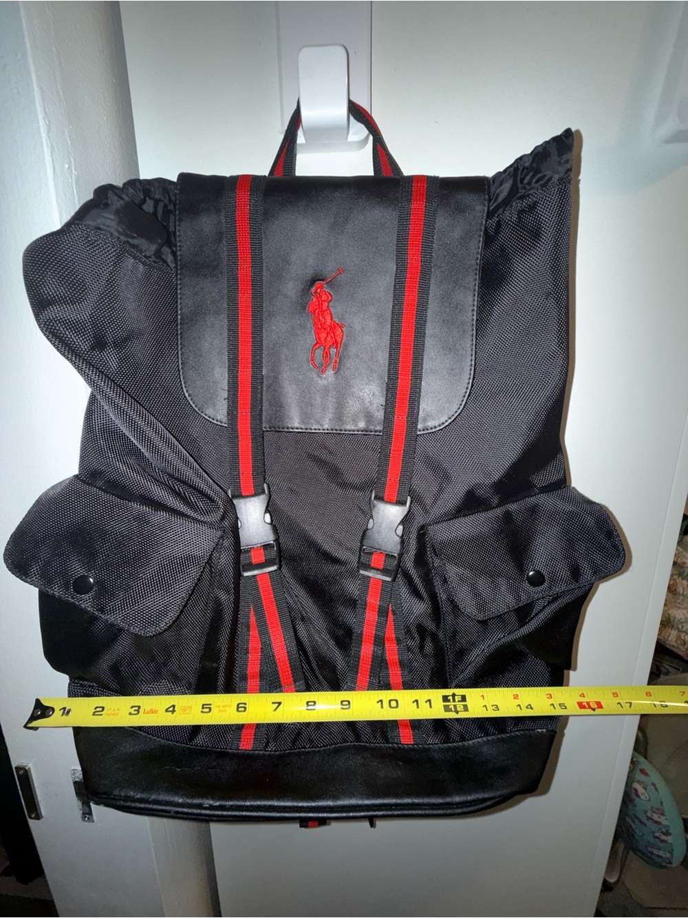 Polo by Ralph Lauren Black Backpack with Red Trim and Logo - Picture 2 of 4